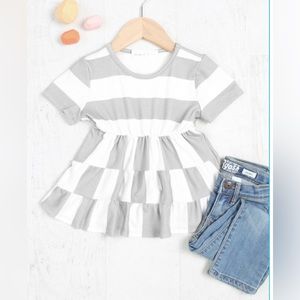 Gray and White Striped Kids Top